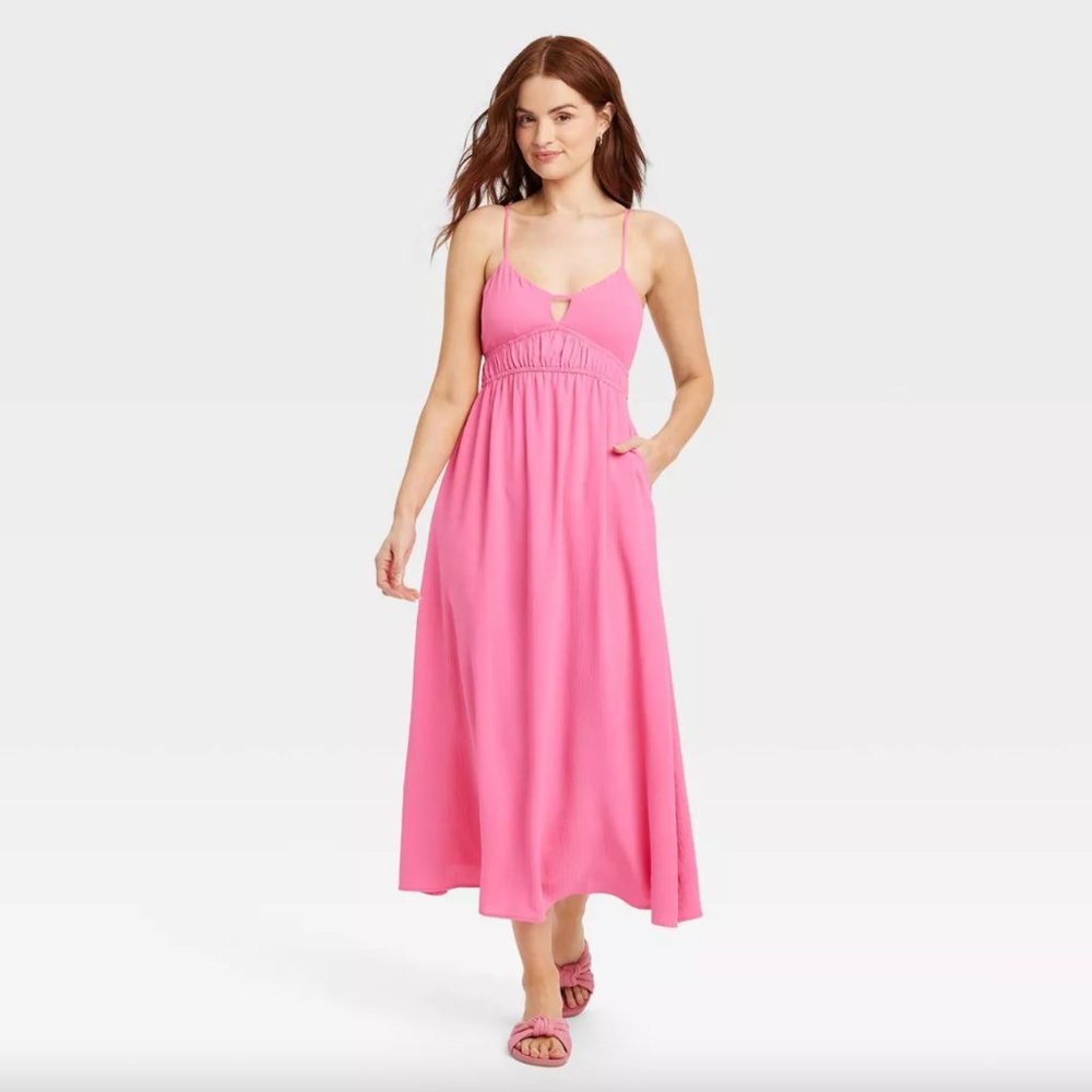a new day Pink Spaghetti-Strap Midi Dress
